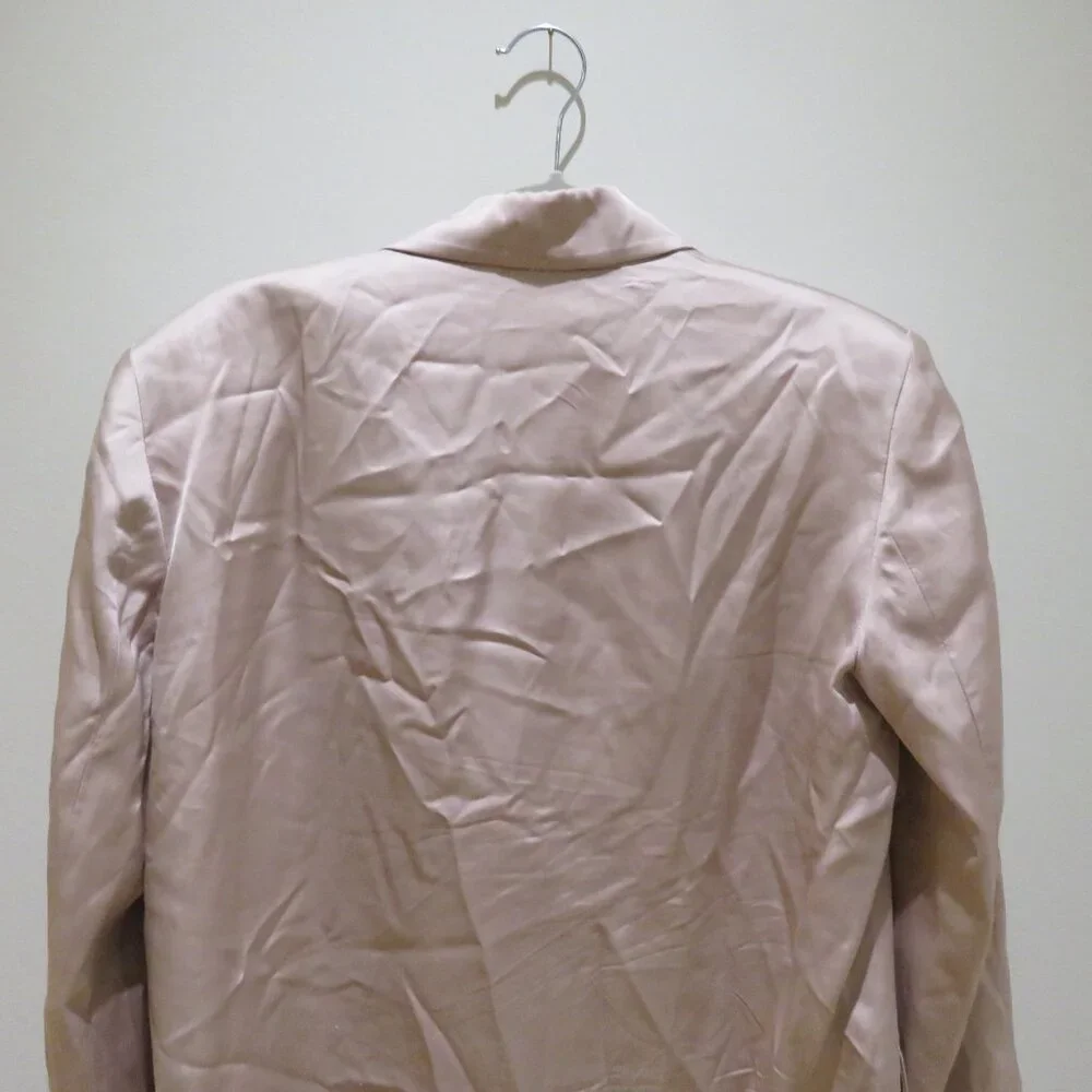 ZARA Long Buttoned Collared Satin Blazer in Blush Pink Pastel Preppy - Size S - Picture 11 of 13